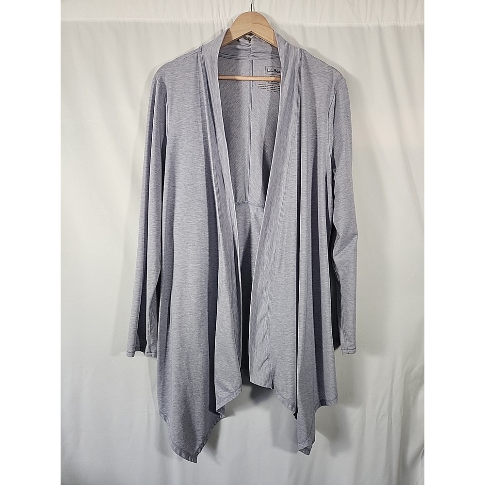 LL Bean Gray Heathered Open Front Draped Handkerchief Hem Cardigan Womens XL